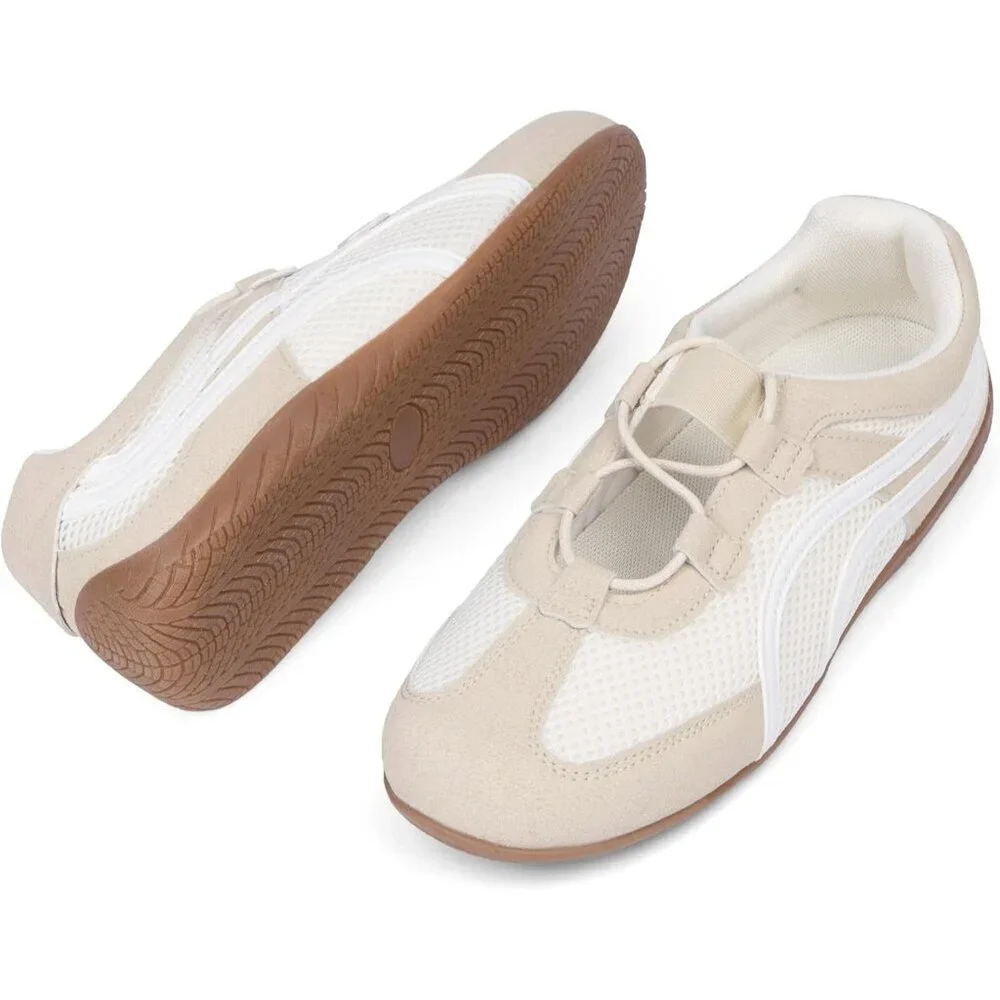 Women's White Nude Mesh Lightweight Casual Comfortable Mary Jane Fashion Sneaker